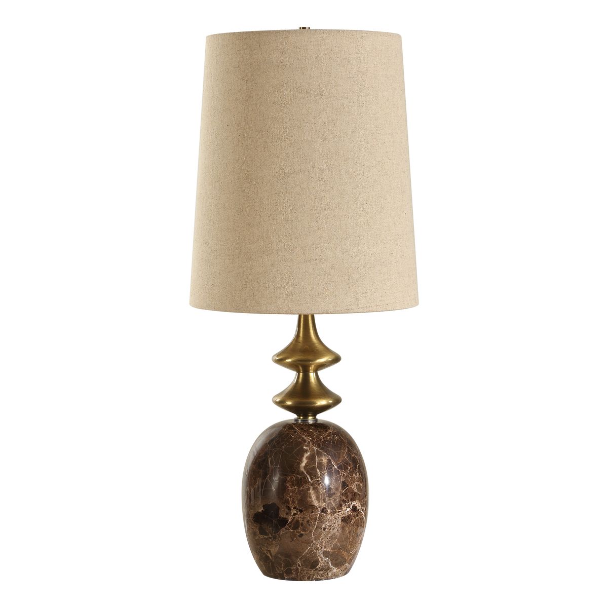 Uttermost Percy Brown Marble and Brass Details Buffet Lamp With White Linen Shade - Image 3