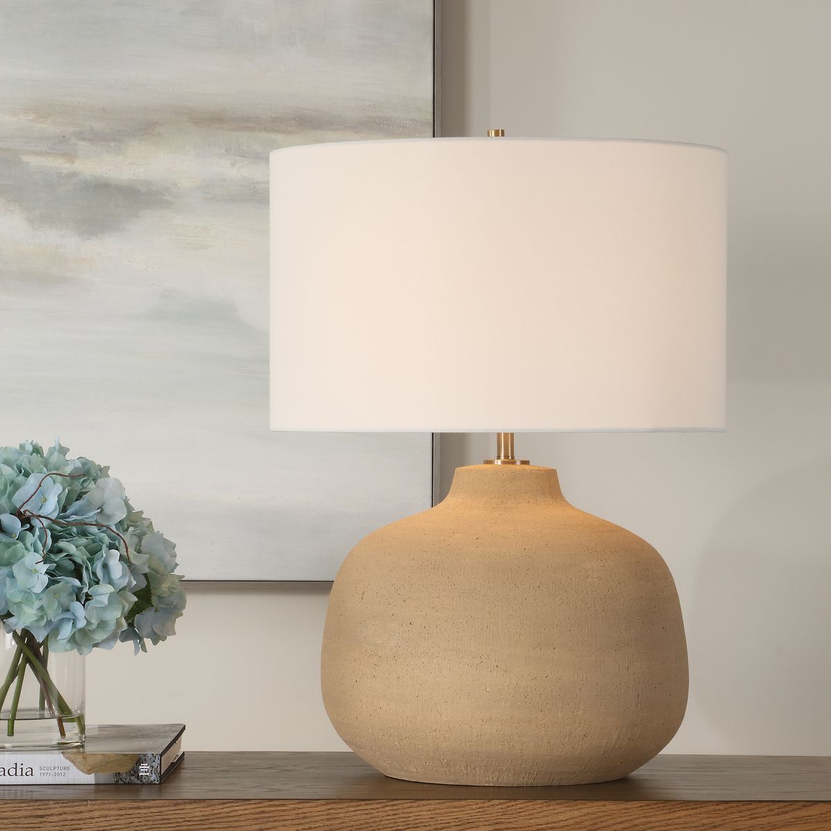 Uttermost Cline Terracotta Table Lamp With White Linen Shade - Image 1