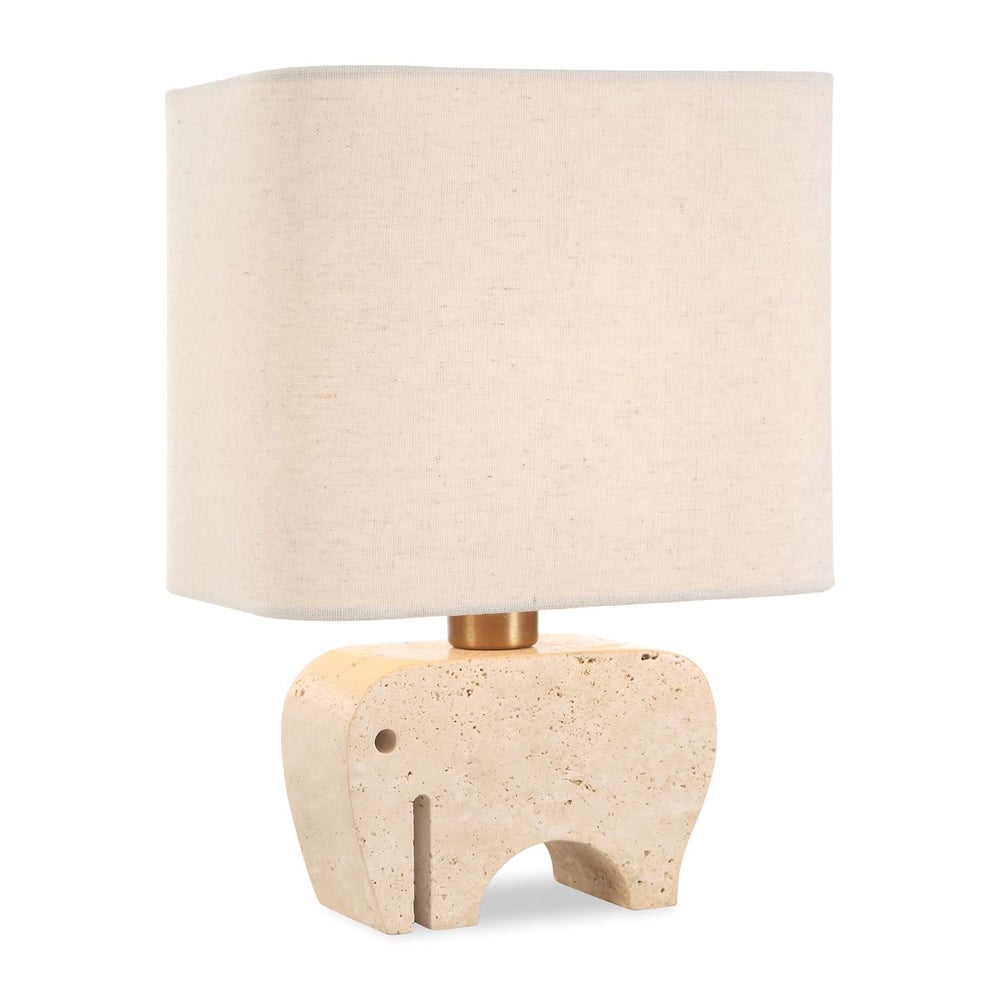 Uttermost Tusk Elephant Sculpture Beige Accent Lamp With Khaki Fabric Shade - Image 3