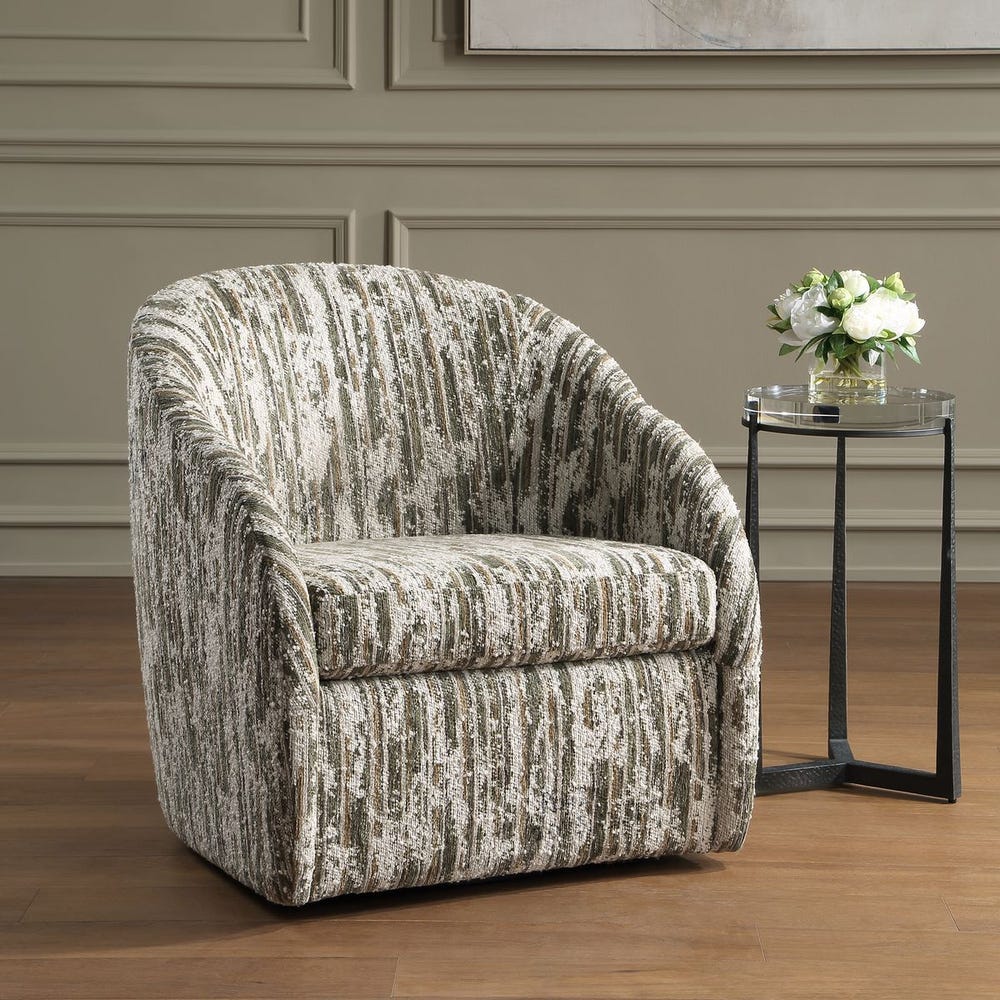 Uttermost Mari Moss Green, Carmel, And Ivory Barrel Swivel Chair - Image 2