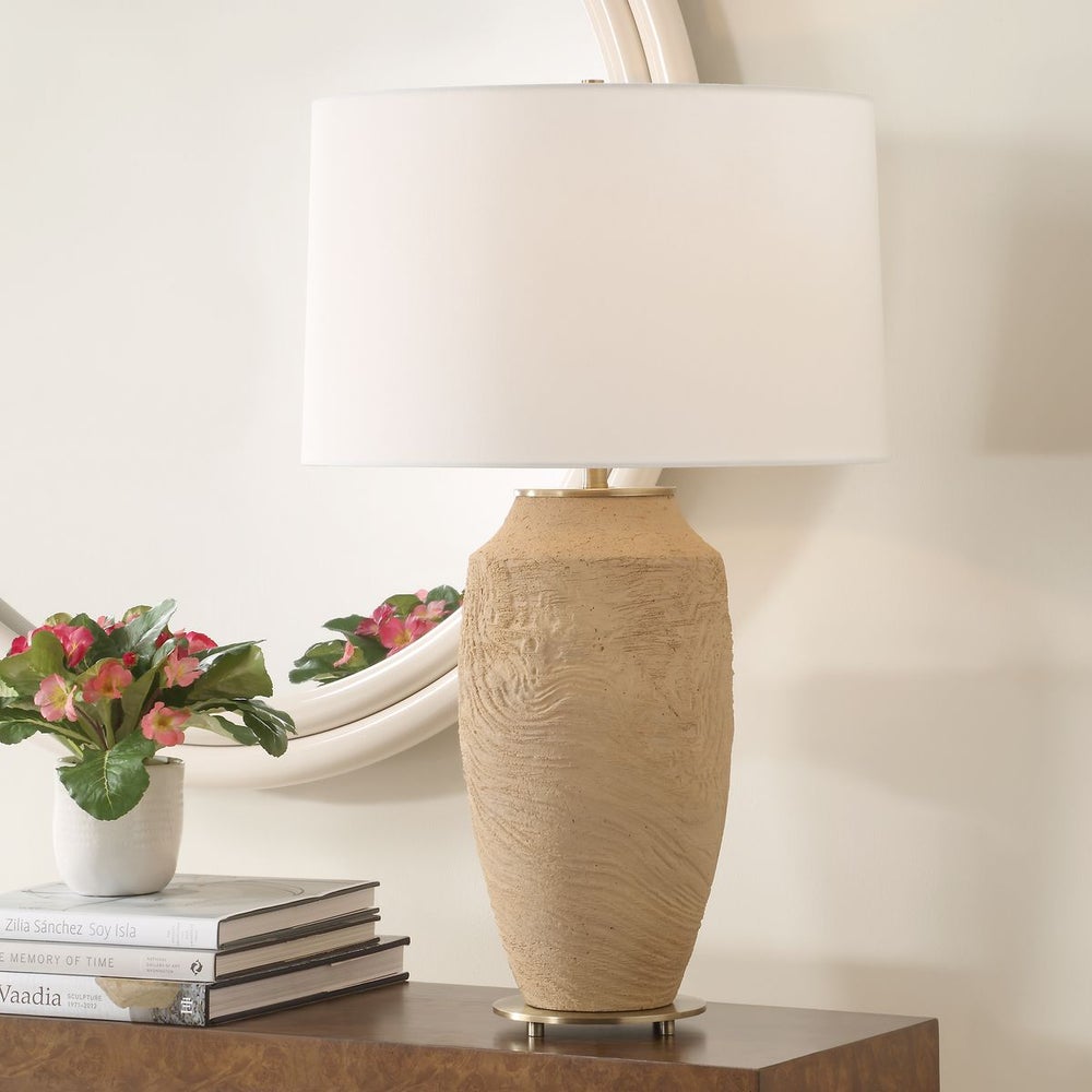 Uttermost Sandstone Flow Terracotta Organic Table Lamp With White Linen Shade - Image 1
