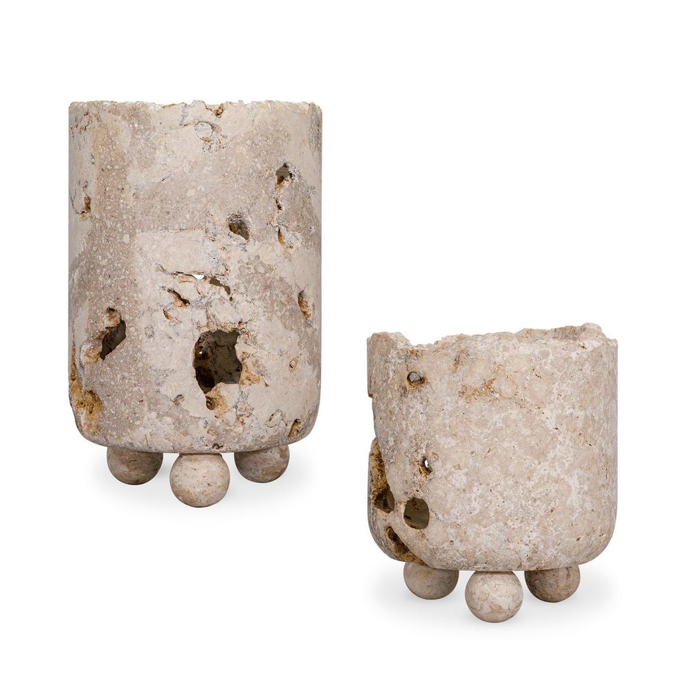 Uttermost Quarried Stone Candle Holders ~ Set Of 2 ~ Indoor & Outdoor Use - Image 3