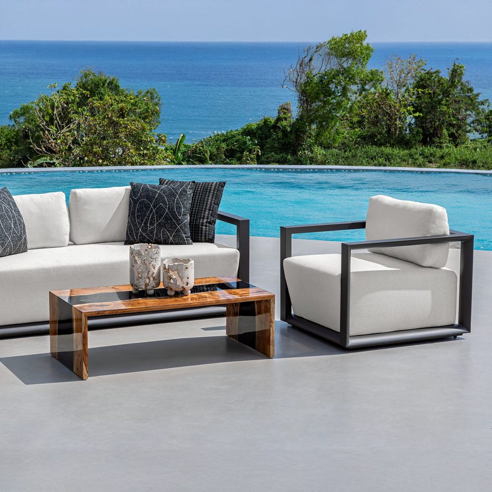 Uttermost Remsen Java Black Finish With Oyster White Fabric Outdoor Lounge Chair