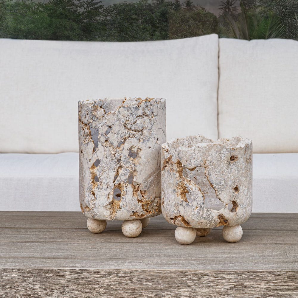 Uttermost Quarried Stone Candle Holders ~ Set Of 2 ~ Indoor & Outdoor Use - Image 2