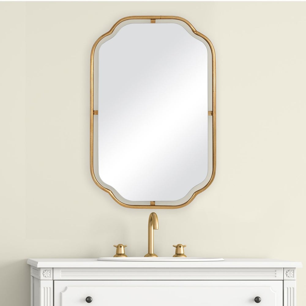 Casa Bella Living Antiqued Gold Leaf Concaved Corners Mirror