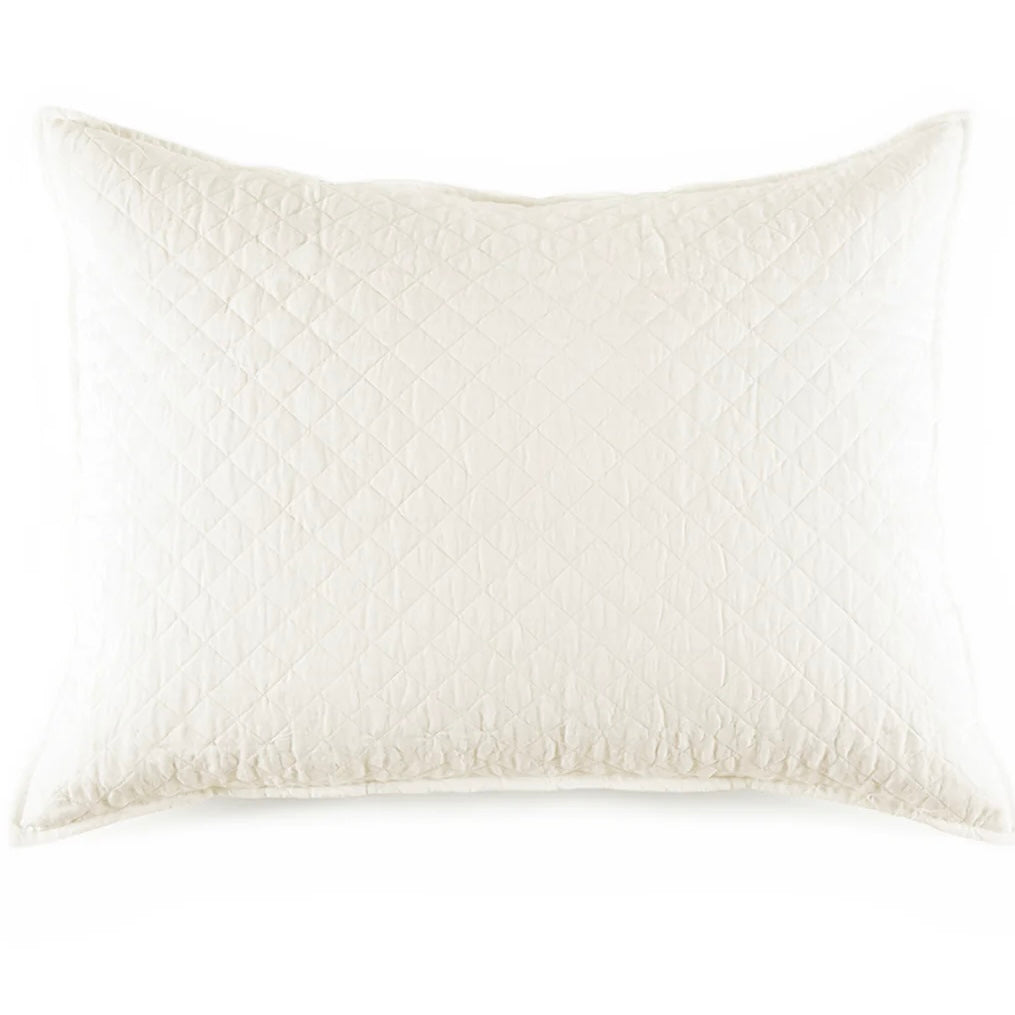 Pom Pom at Home Hampton Cream Linen Diamond Quilted Big Pillow With Insert ~ 28" X 36" - Image 1