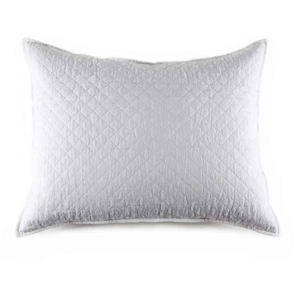 Pom Pom at Home Hampton White Linen Diamond Quilted Big Pillow With Insert ~ 28" X 36" - Image 1