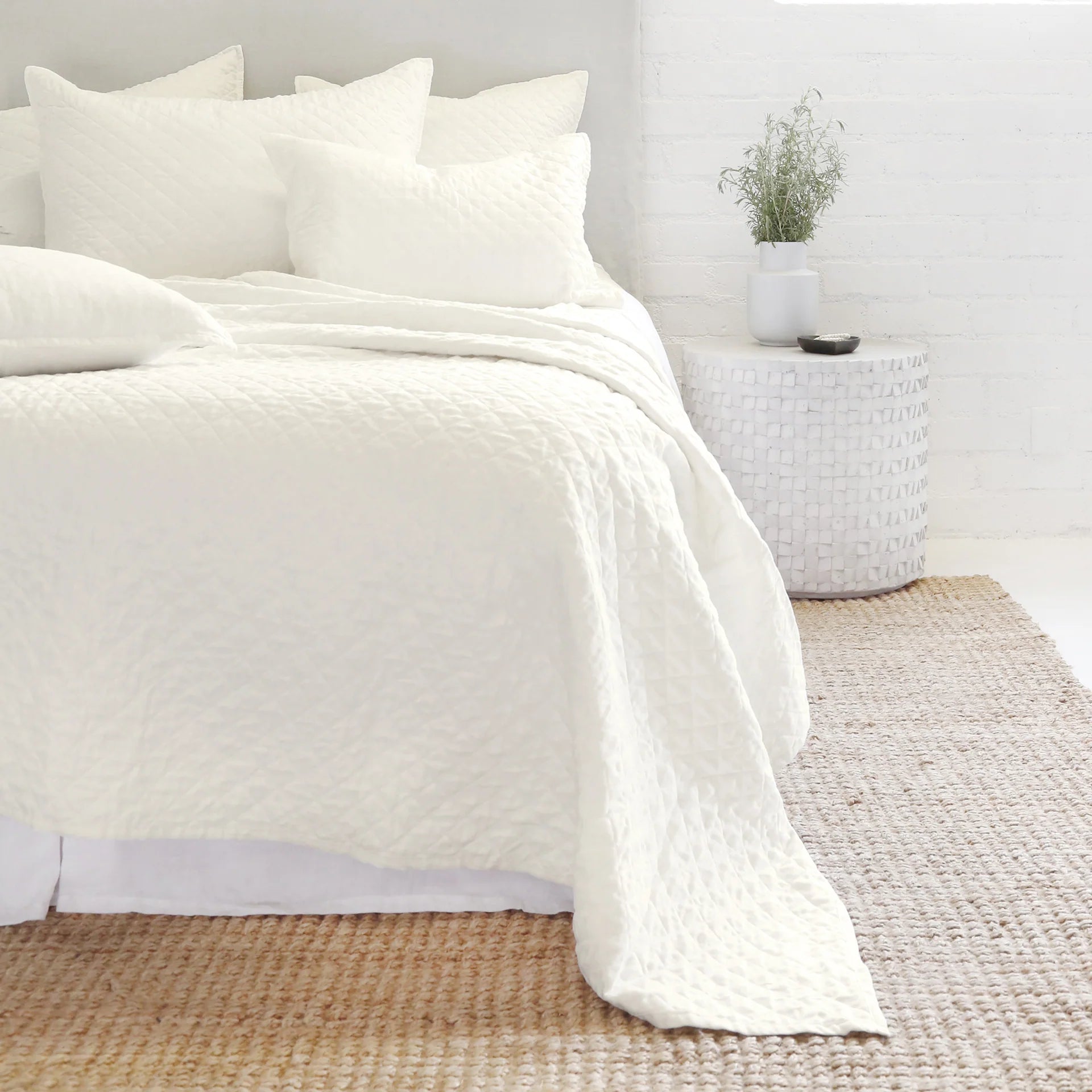 Pom Pom at Home Hampton Cream Linen Diamond Quilted Big Pillow With Insert ~ 28" X 36" - Image 2