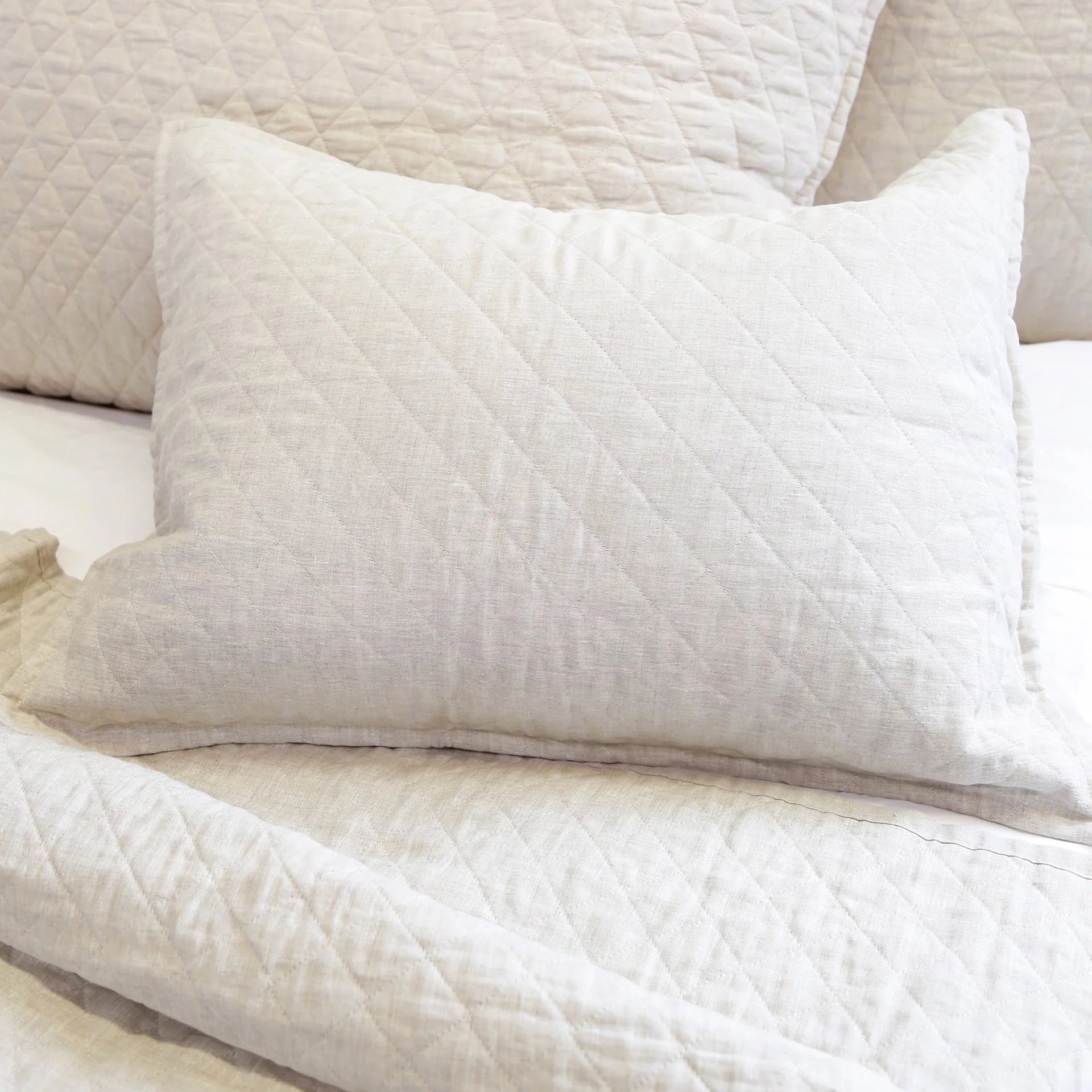 Pom Pom at Home Hampton White Linen Diamond Quilted Big Pillow With Insert ~ 28" X 36" - Image 2
