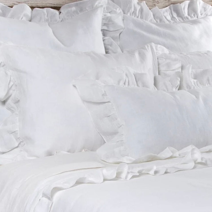 Pom Pom at Home Charlie White Linen Ruffled Big Pillow with Insert  ~ 28” x 36” - Image 1