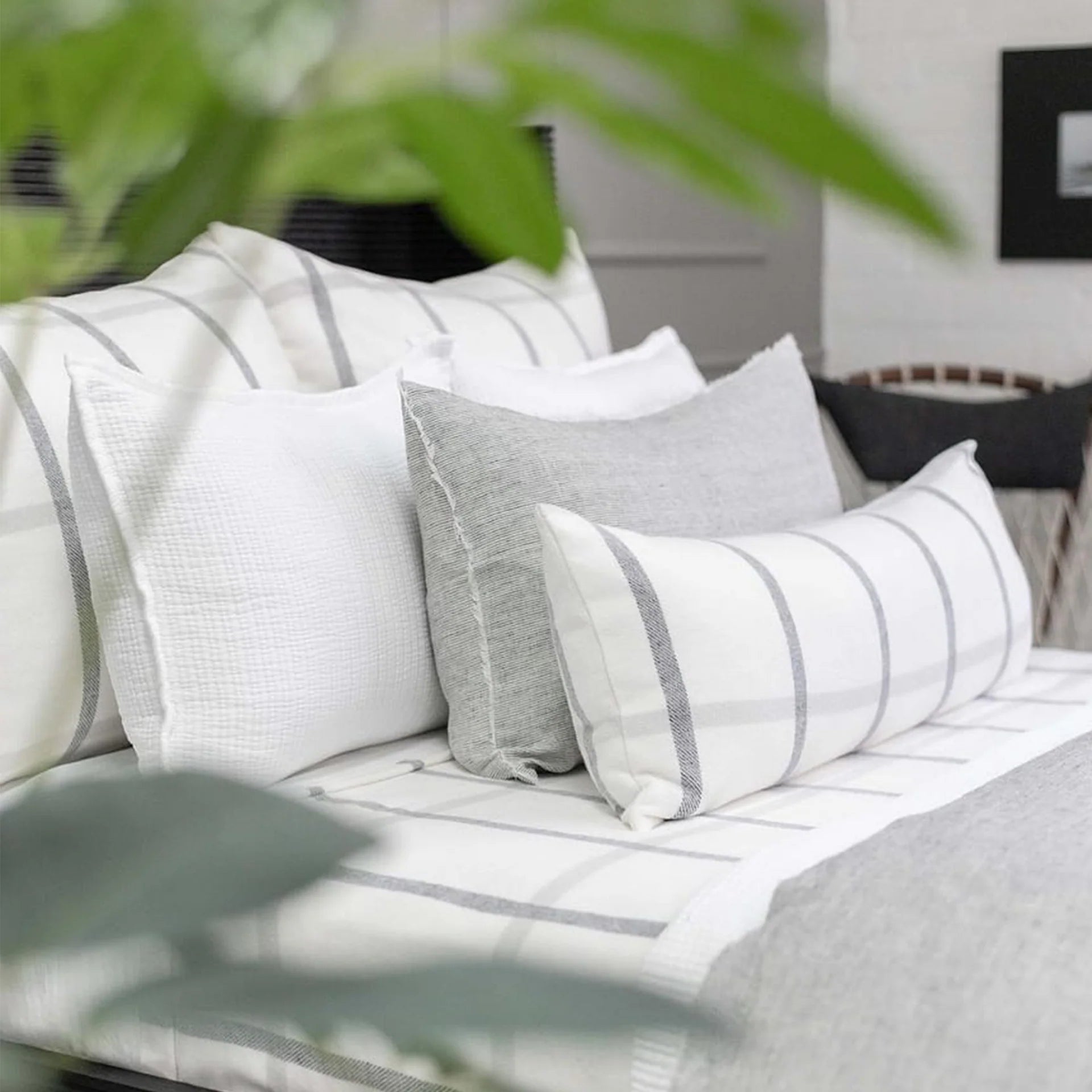 Pom Pom at Home Copenhagen White and Grey Pillow with Insert ~ 14 x 40 - Image 1