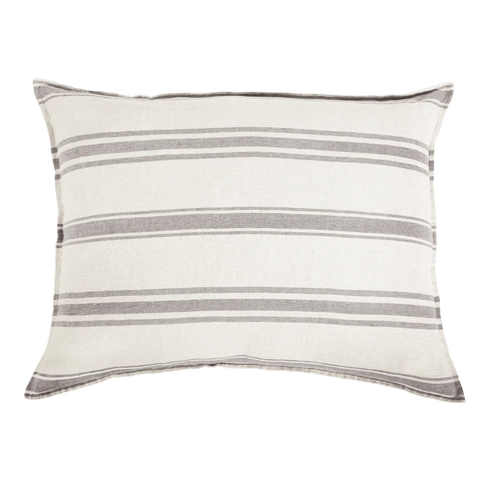 Pom Pom at Home Jackson Cream and Grey Striped Linen Big Pillow with Insert ~ 28” x 36” - Image 1