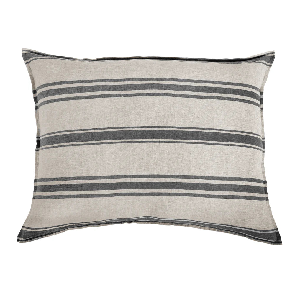 Pom Pom at Home Jackson Flax and Midnight Striped Linen Big Pillow with Insert ~ 28” x 36” - Image 1