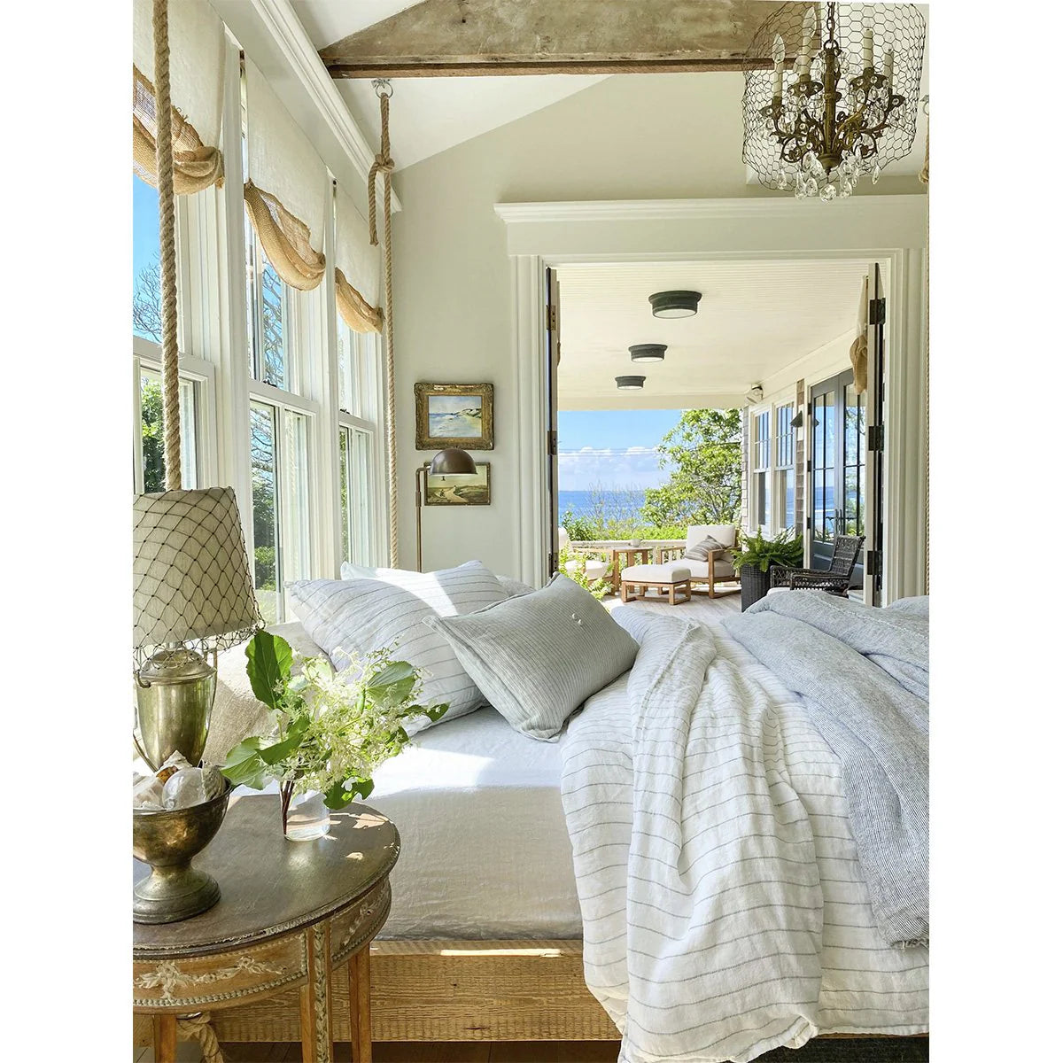 Pom Pom at Home Blake White and Natural Linen Striped Big Pillow with Insert  ~ 28 x 36 - Image 3