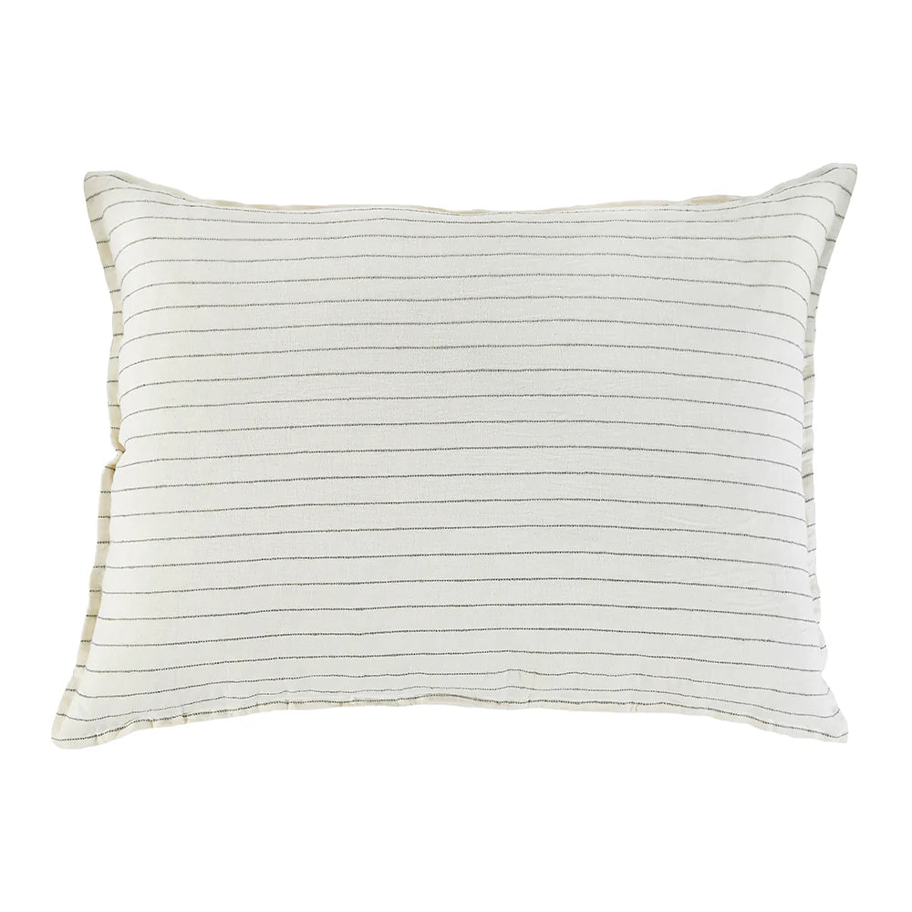 Pom Pom at Home Blake Cream and Grey Linen Striped Big Pillow with Insert  ~ 28 x 36 - Image 1