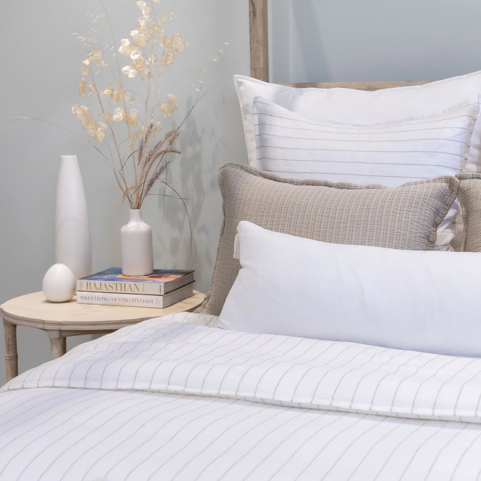 Pom Pom at Home Blake Cream and Grey Linen Striped Big Pillow with Insert  ~ 28 x 36 - Image 2