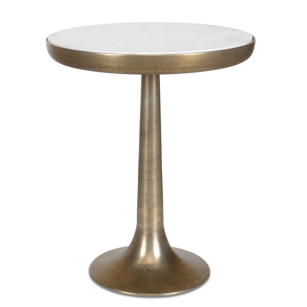 Uttermost Gianno White Marble Top With Warm Antiqued Brass Finished Base Side Table