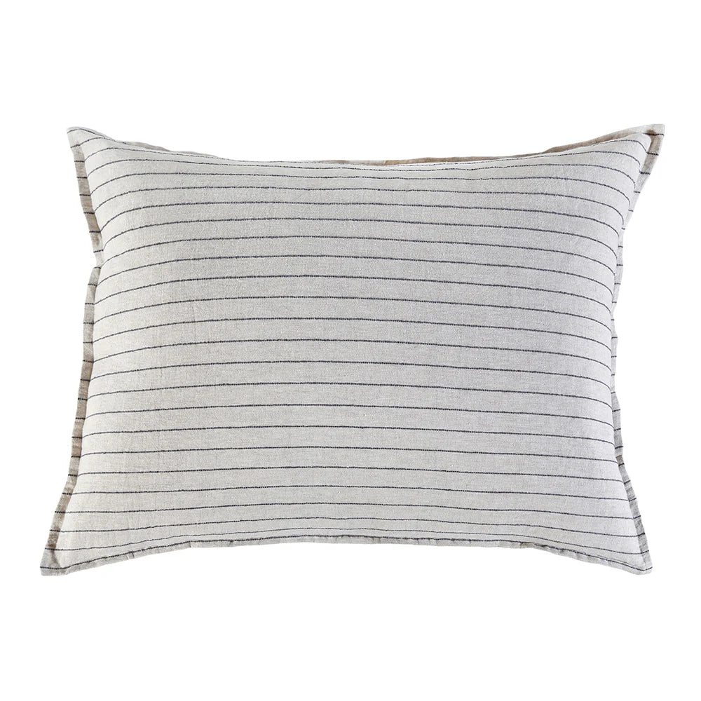 Pom Pom at Home Blake Flax and Midnight Linen Striped Big Pillow with Insert  ~ 28 x 36 - Image 1