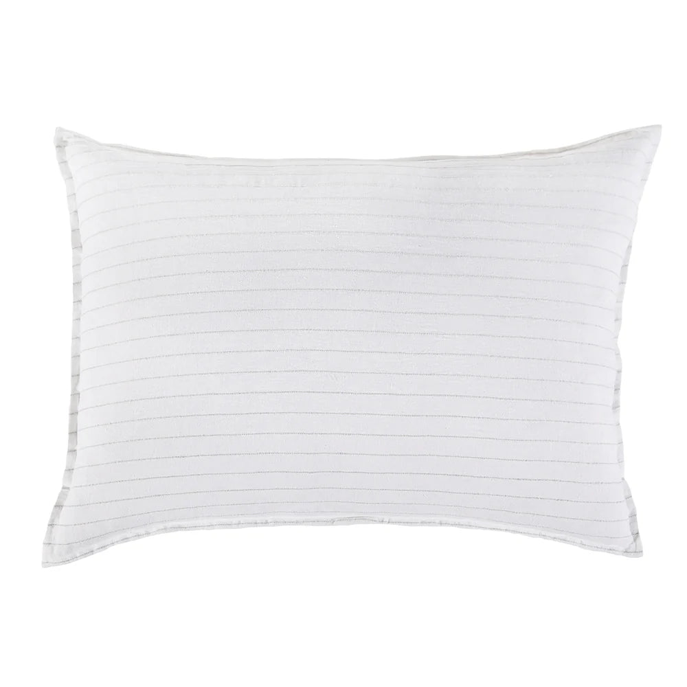Pom Pom at Home Blake White and Ocean Linen Striped Big Pillow with Insert  ~ 28 x 36 - Image 1