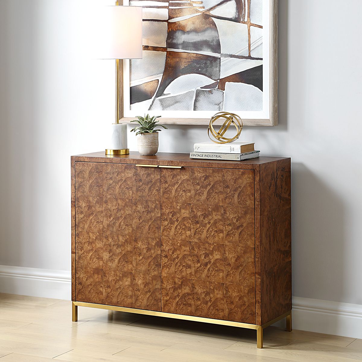 Uttermost Jethro Rich Burl 2 Door Cabinet With Gold Accents - Image 2