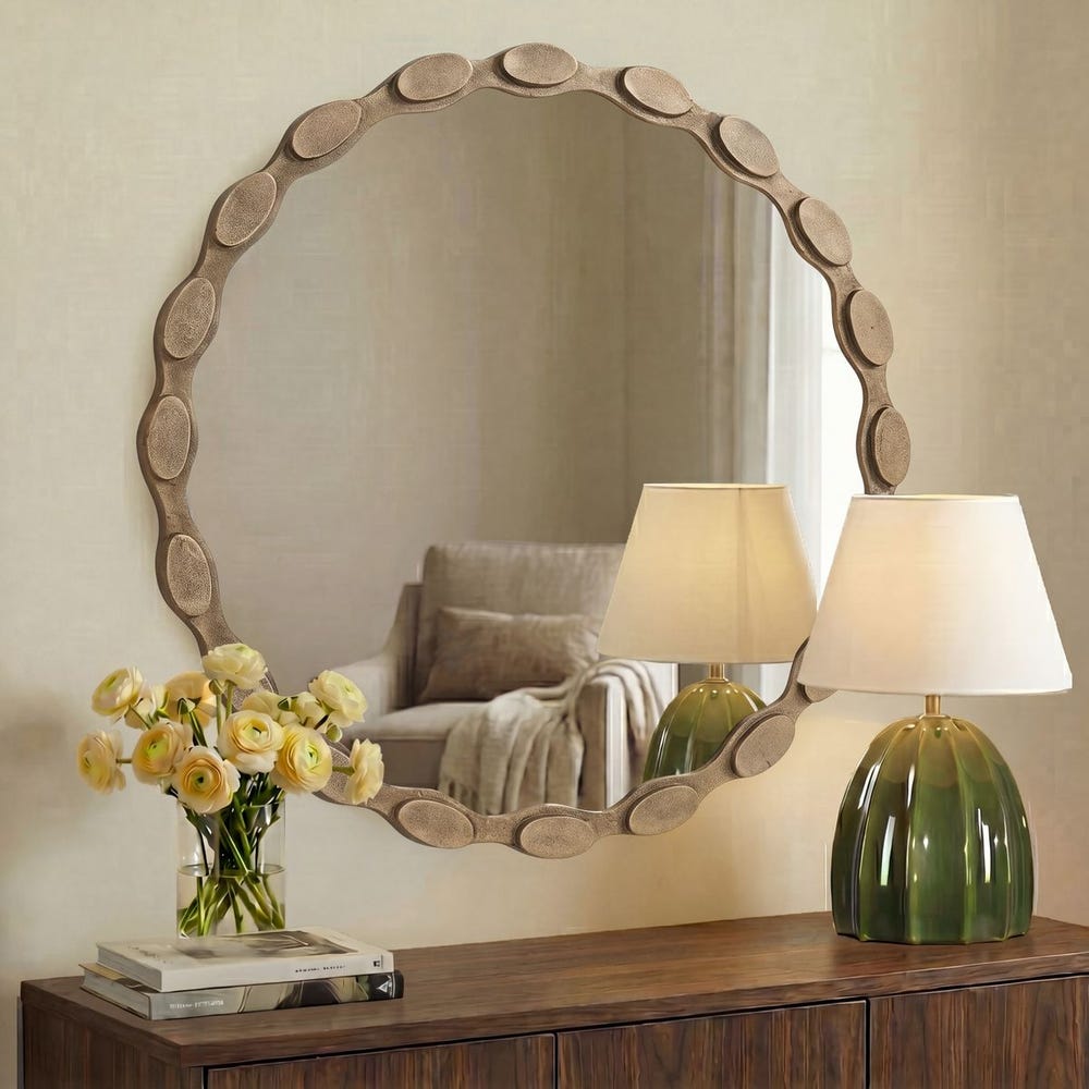 Uttermost Marietta Aged Warm Brass Round Mirror - Image 1