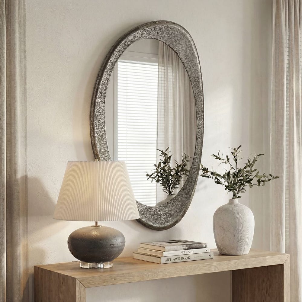 Uttermost Schiller Plated Antique Nickel Oval Mirror - Image 1
