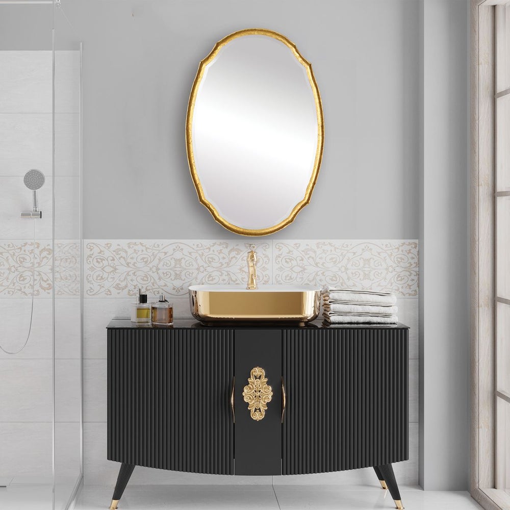 Casa Bella Living Oval Concave Antique Gold Leaf Mirror - Image 1