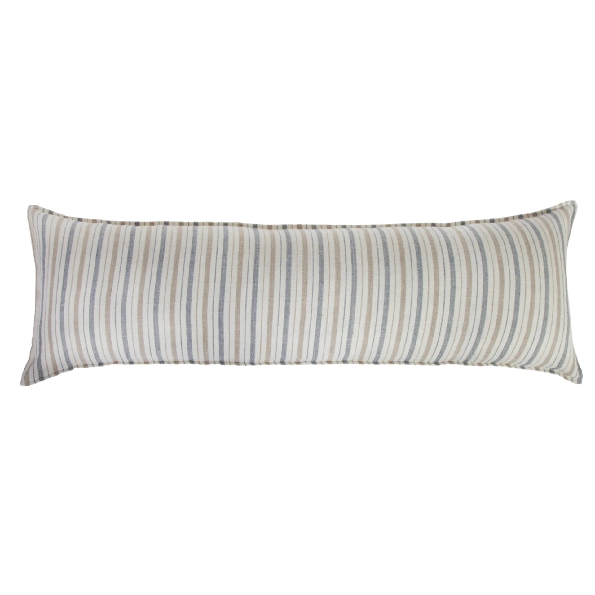 Pom Pom at Home Naples Ocean and Natural Linen Striped Body Pillow with Insert  ~ 18 x 60 - Image 1