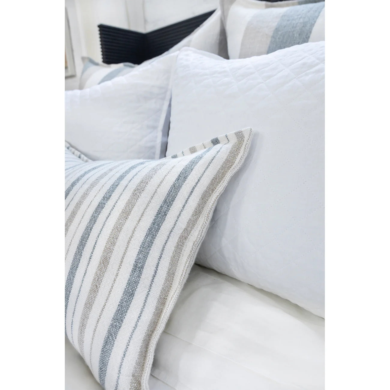 Pom Pom at Home Naples Ocean and Natural Linen Striped Body Pillow with Insert  ~ 18 x 60 - Image 2