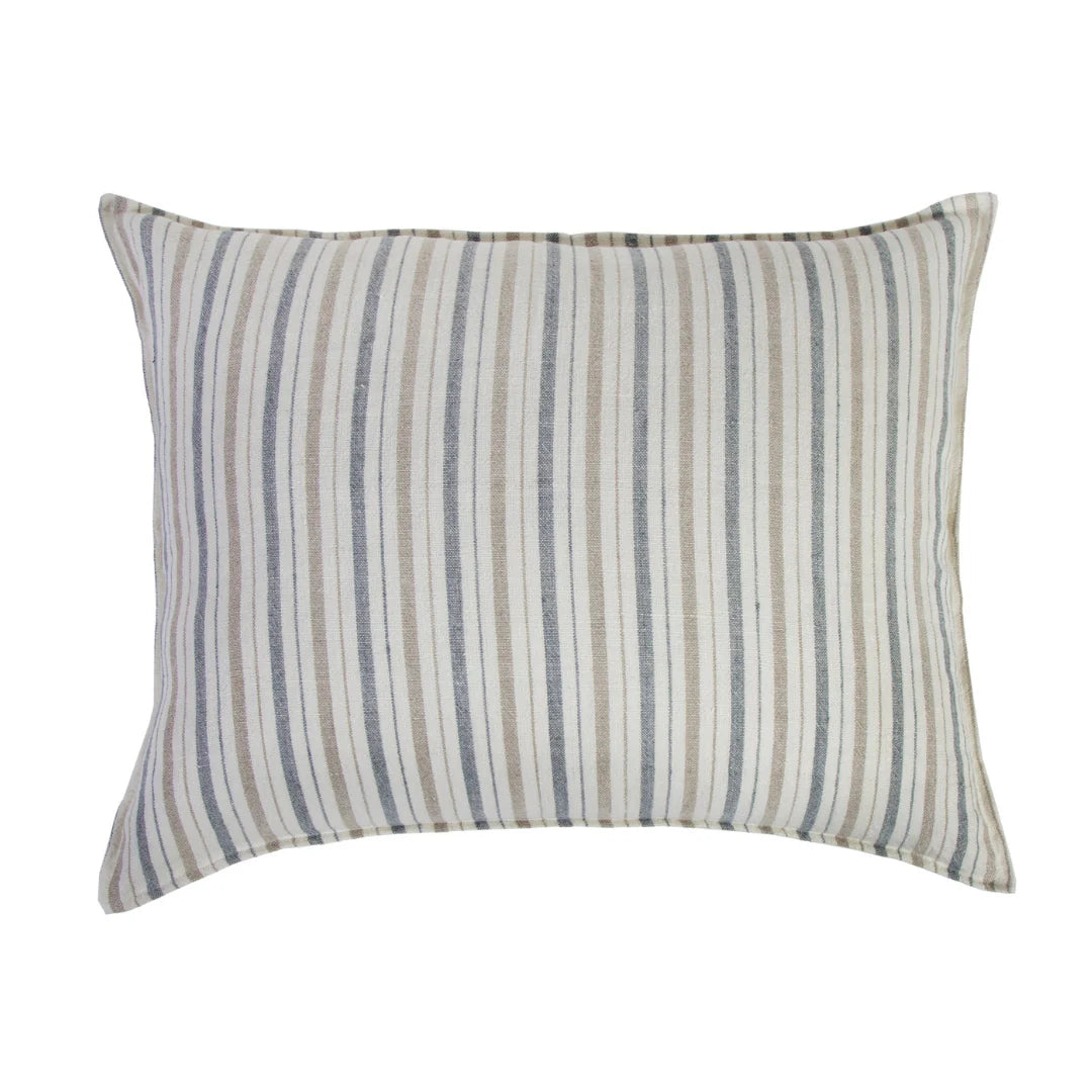 Pom Pom at Home Naples Ocean and Natural Linen Striped Big Pillow with Insert  ~ 28 x 36 - Image 1