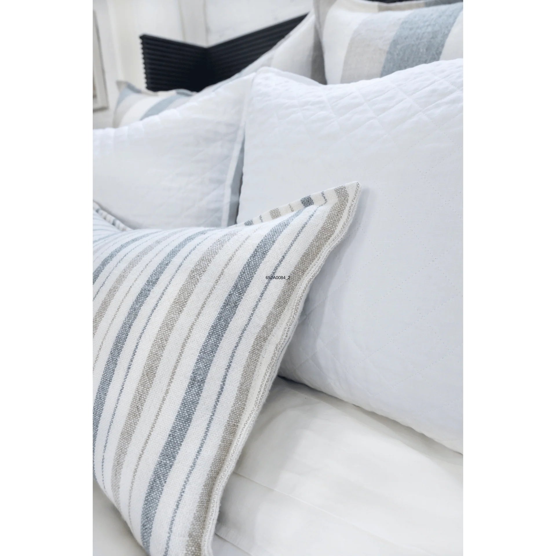 Pom Pom at Home Naples Ocean and Natural Linen Striped Big Pillow with Insert  ~ 28 x 36 - Image 2