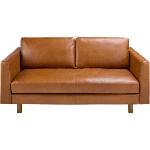 Surya Fitz Modern Cognac Brown Leather Square Arm Sofa - Image 1