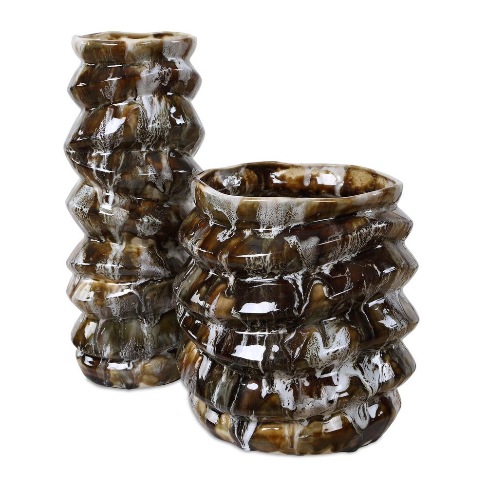 Uttermost Cuoco Marble Dripped Vases ~ Set Of Two - Image 2