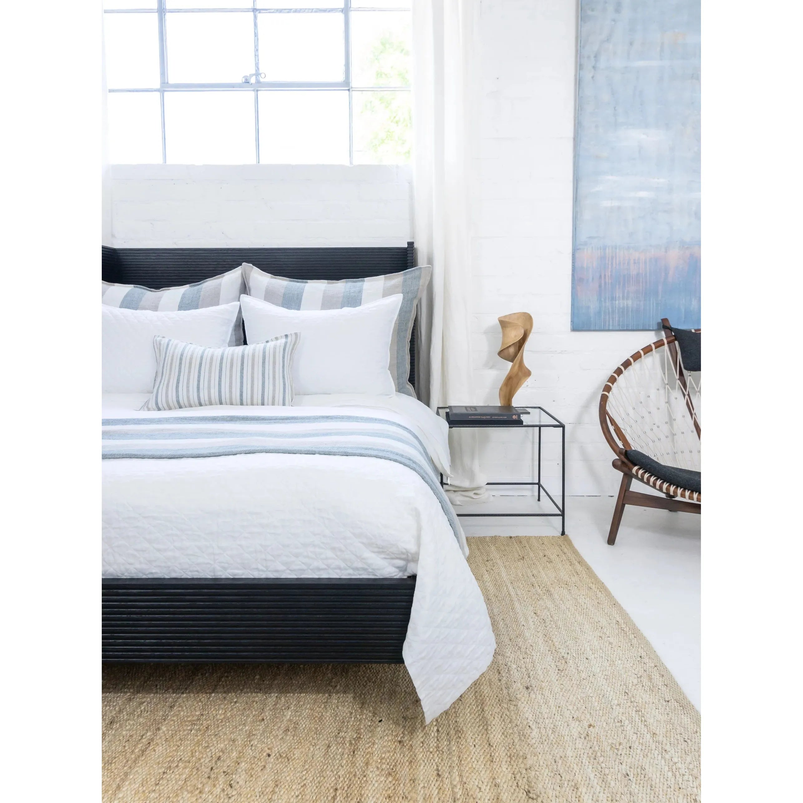 Pom Pom at Home Naples Ocean and Natural Linen Striped Pillow with Insert  ~ 14 x 24 - Image 2
