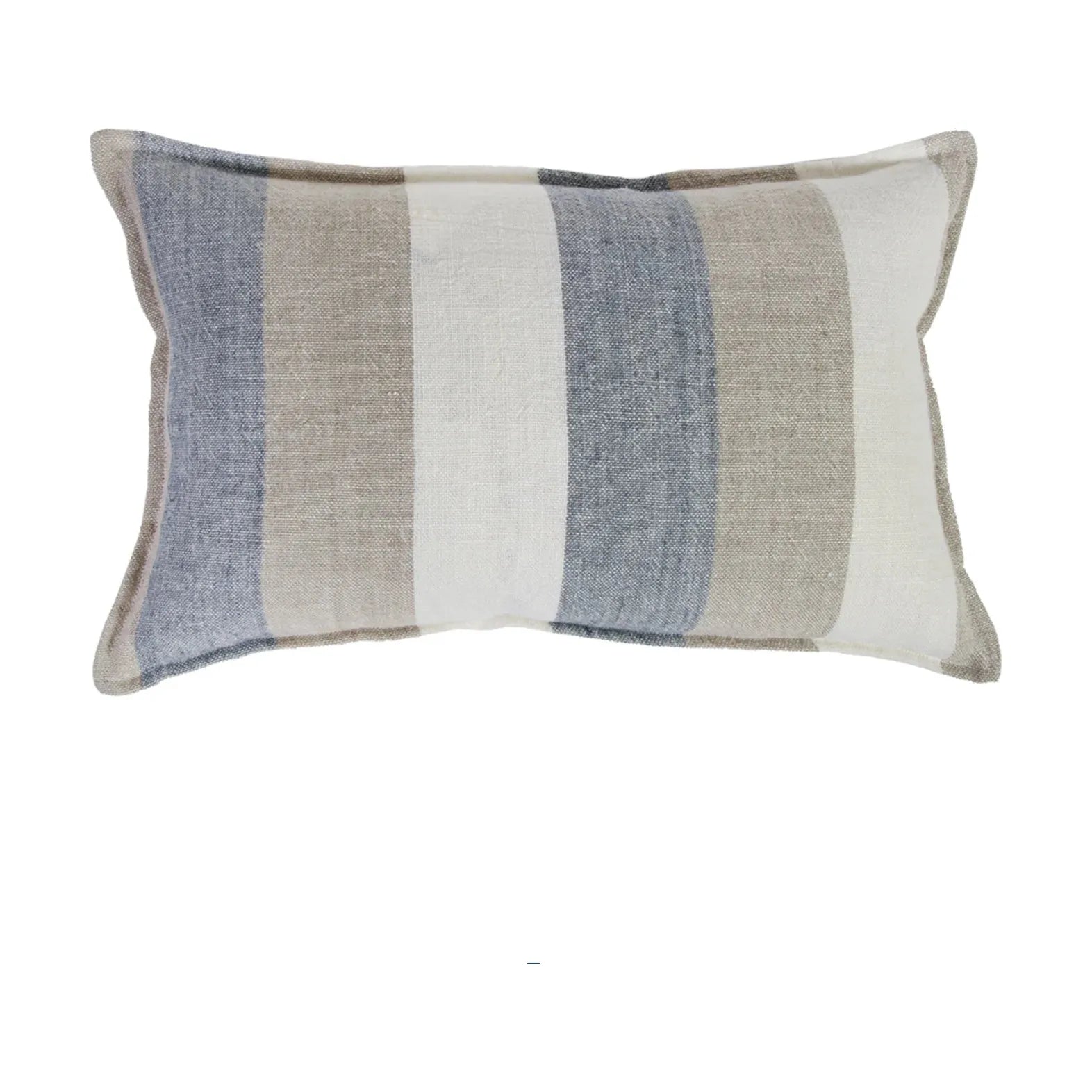 Pom Pom at Home Monterey Ocean and Natural Linen Striped Pillow with Insert  ~ 14 x 24 - Image 1