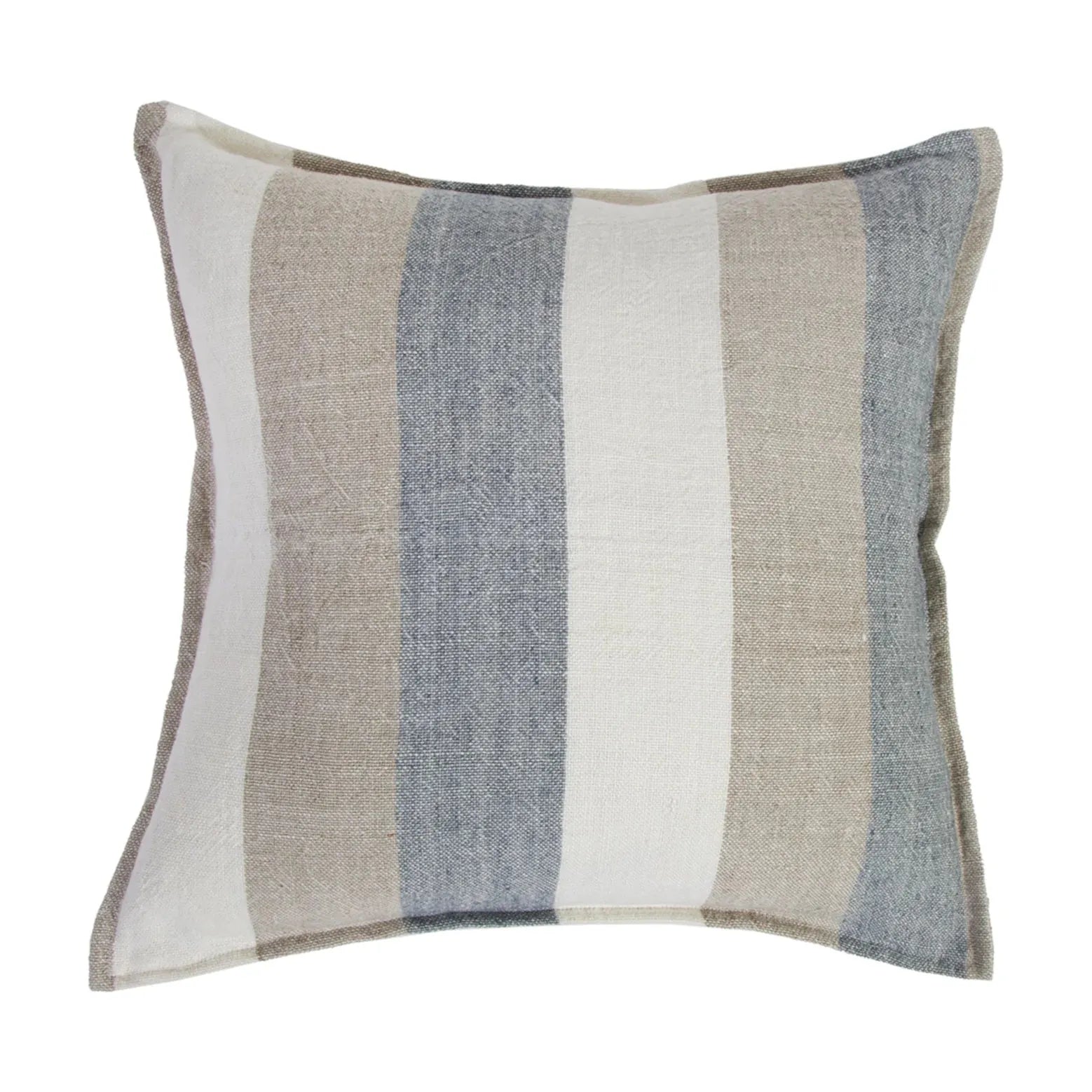 Pom Pom at Home Monterey Ocean and Natural Linen Striped Pillow with Insert  ~ 20 x 20 - Image 1