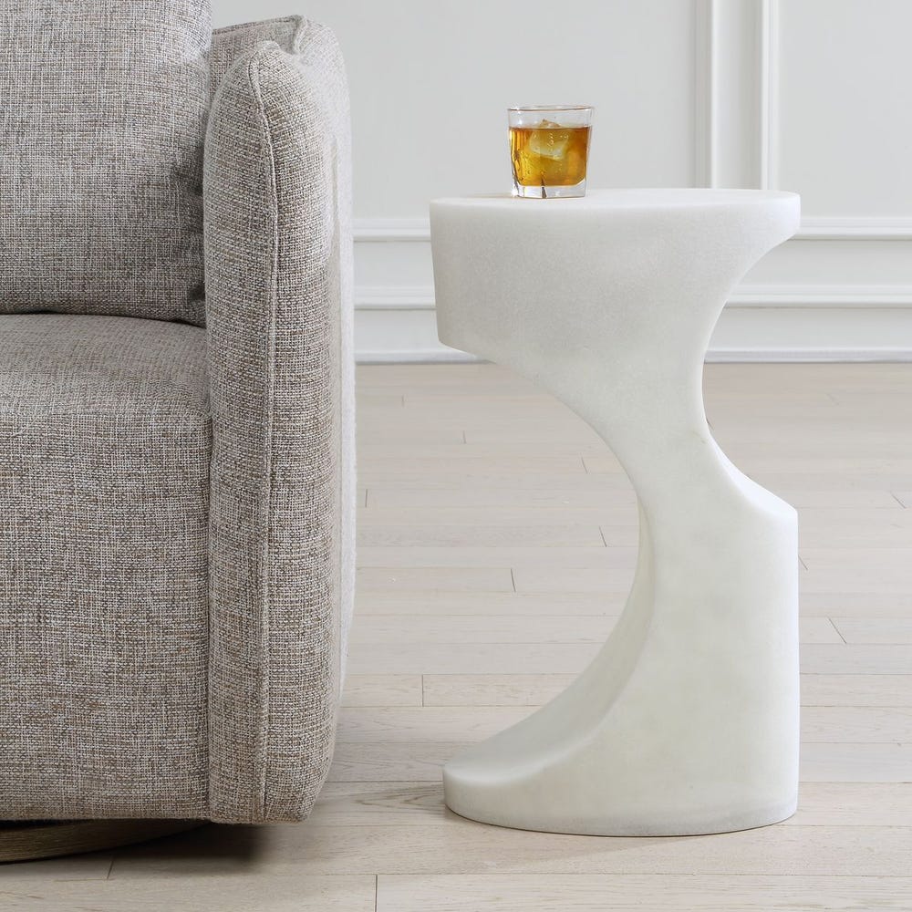 Uttermost Stevie White Stone Accent Table ~ Indoor & Outdoor Use