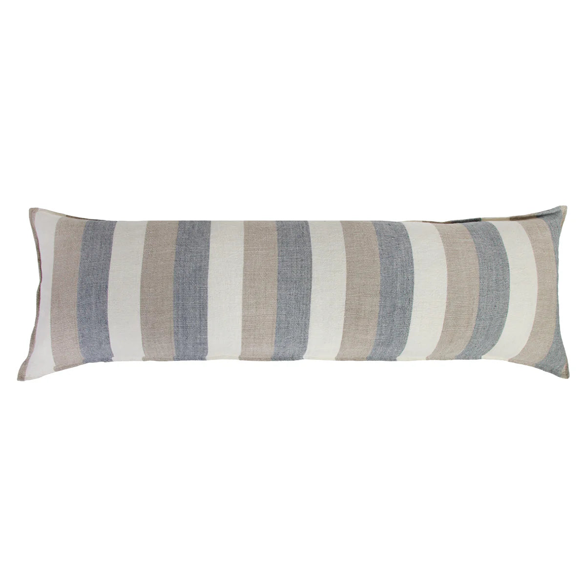 Pom Pom at Home Monterey Ocean and Natural Linen Striped Body Pillow with Insert  ~ 18 x 60 - Image 1