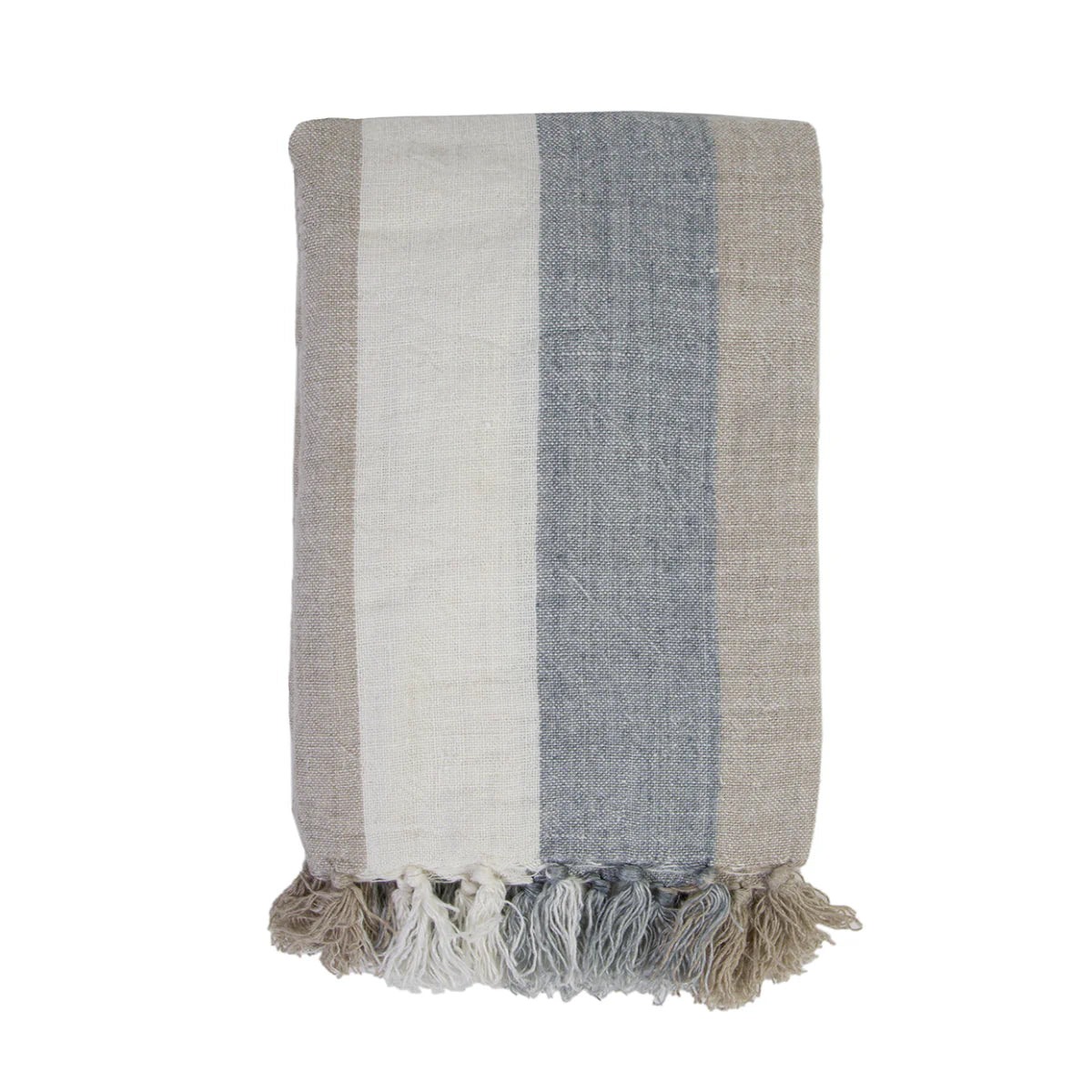 Pom Pom at Home Monterey Ocean and Natural Linen Oversized Throw ~ 60 x 90 - Image 1