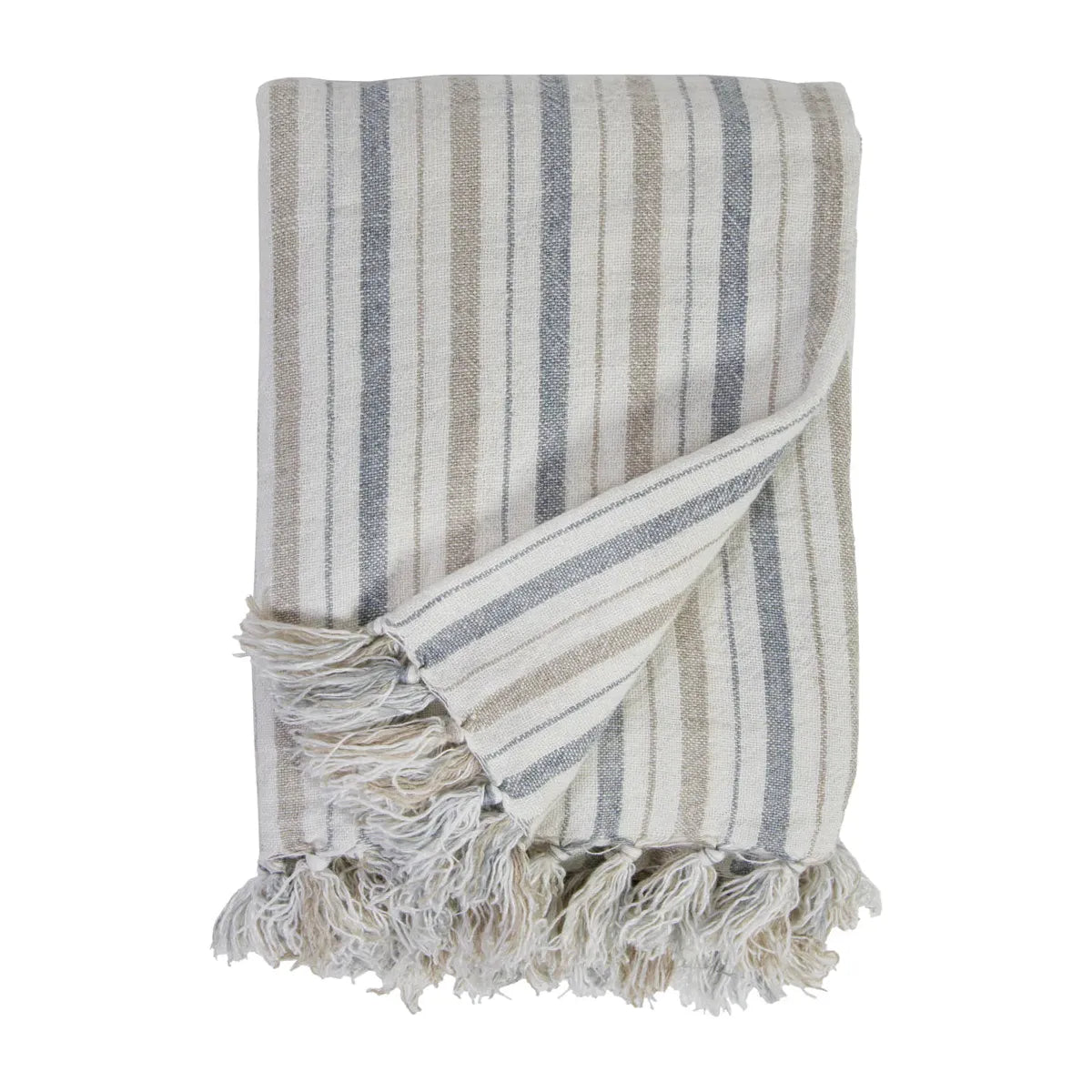 Pom Pom at Home Naples Ocean and Natural Linen Striped Oversized Throw ~ 60 x 90 - Image 1
