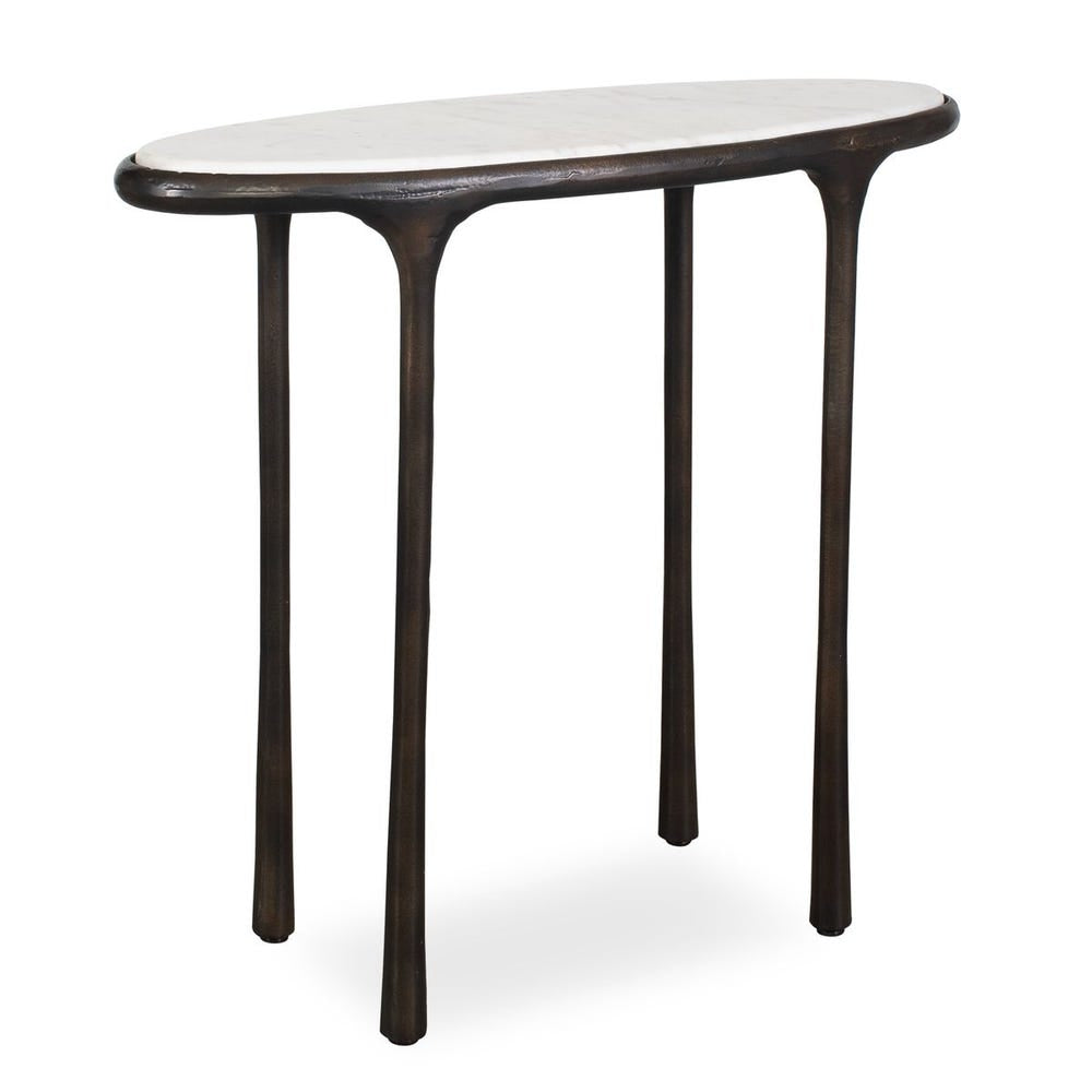 Uttermost Ata Dark Bronze With White Marble Oval Top Accent Table