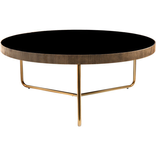 Surya Melton Modern Black Glass & Metallic Brass Base Round Coffee Table  MEL-003 - Image 2