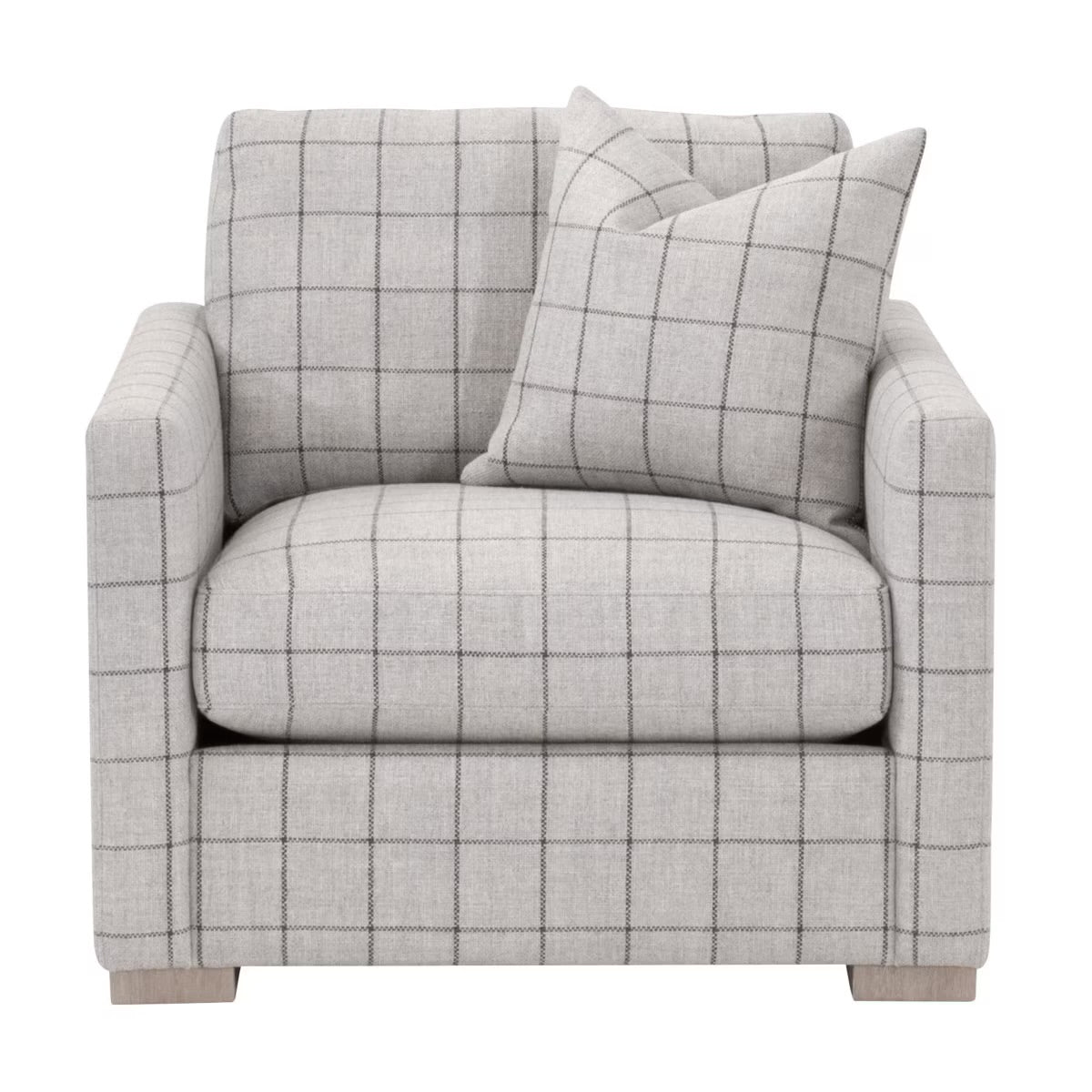Essentials For Living Clara Slim Arm Sofa Chair~ Performance Windowpane Cement, Natural Gray Oak