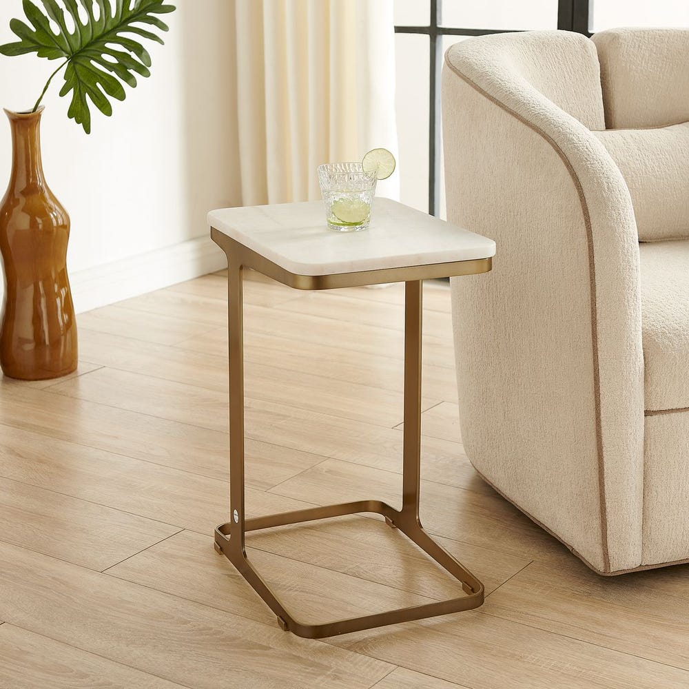 Uttermost Tylan Warm Brass With White Marble Top Accent Table