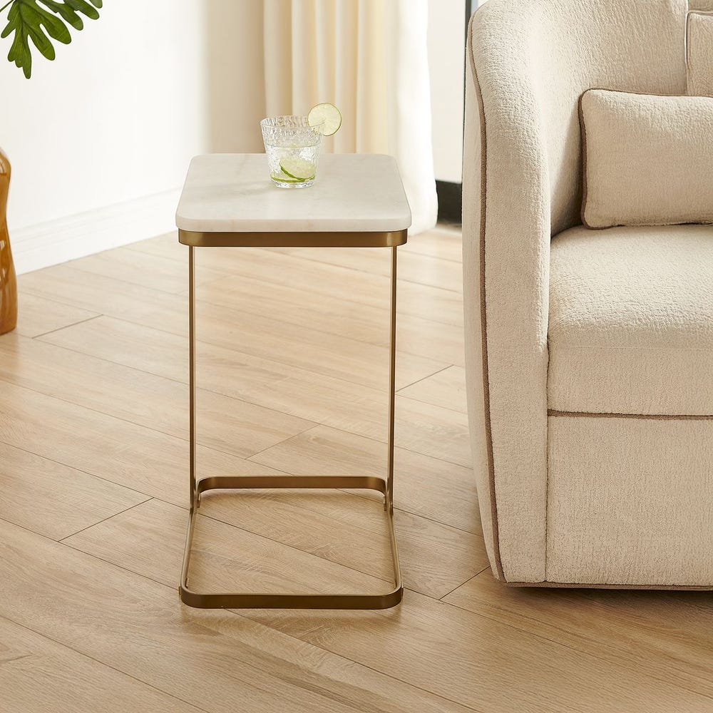 Uttermost Tylan Warm Brass With White Marble Top Accent Table - Image 2