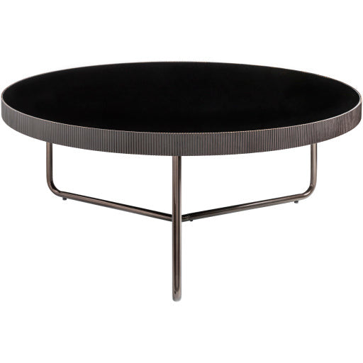 Surya Melton Modern Black Glass & Metallic Nickel  Base Round Coffee Table  MEL-004 - Image 1
