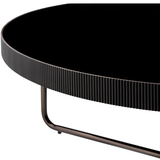 Surya Melton Modern Black Glass & Metallic Nickel  Base Round Coffee Table  MEL-004 - Image 3