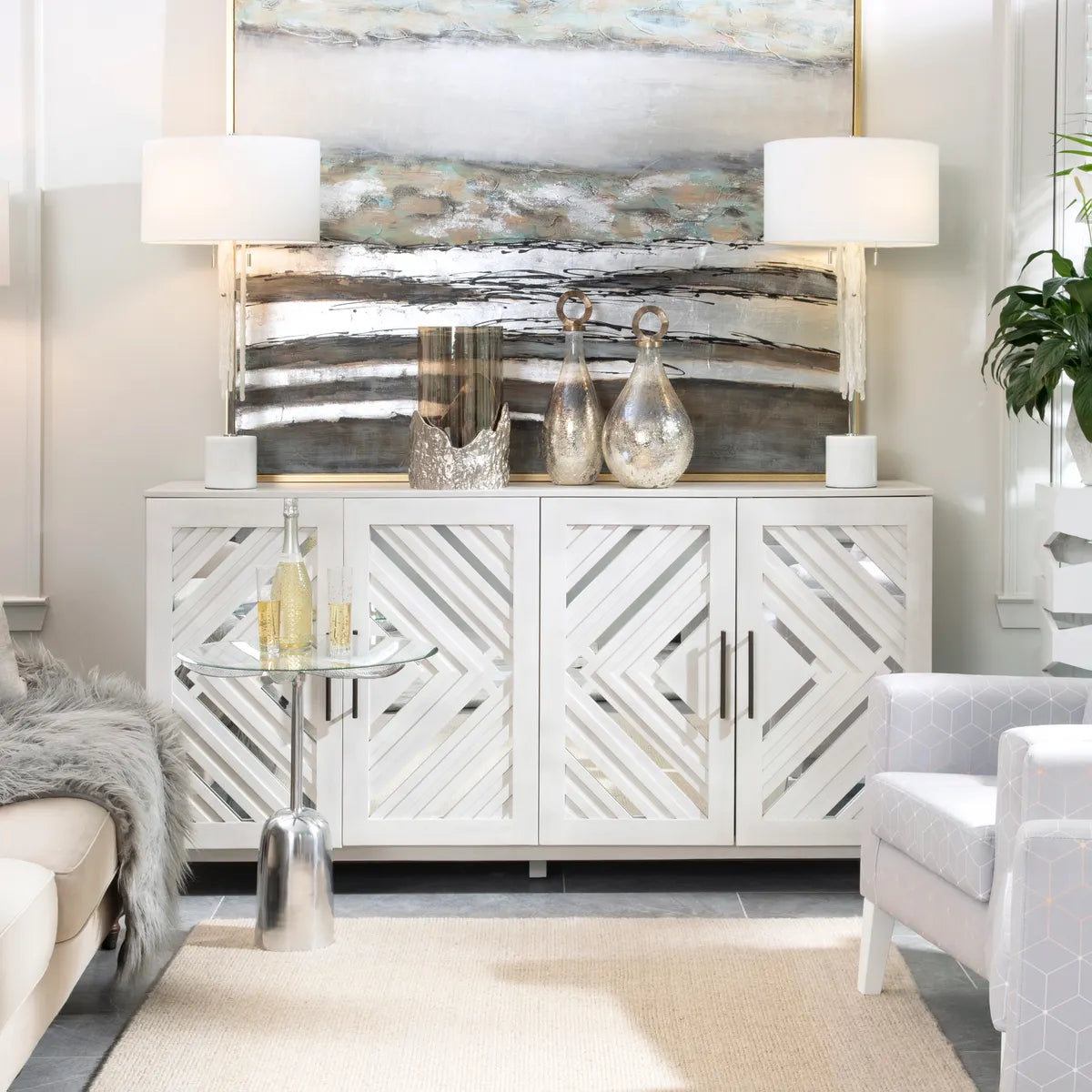 Crestview Collection Phoebe White Acacia Wood Sideboard - Image 1