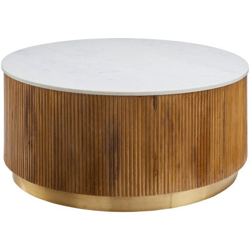 Surya Nems Modern Marble Top & Mango Wood With Brass Base Round Coffee Table NMS-001 - Image 2