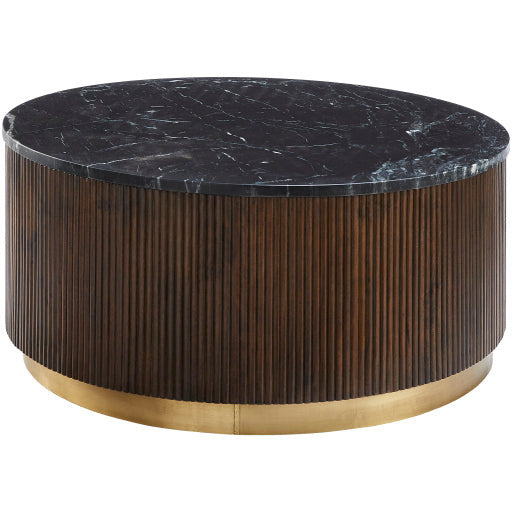 Surya Nems Modern Black Marble Top & Mango Wood With Brass Base Round Coffee Table NMS-002 - Image 1